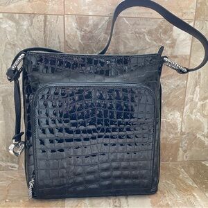 Brighton Black Croc Embossed Leather Shoulder Bag
